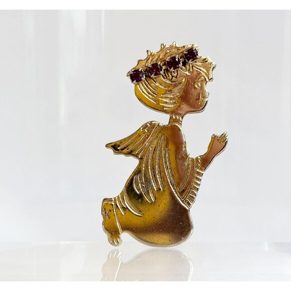 Gold T Vintage Kneeling & Praying Angel Halo Religious | Catholic Brooch - Picture 1 of 9